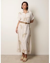 Blue Vanilla - Linen Belted Dress With Feather Embroidery - Lyst
