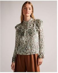 Ted Baker - Indira Blouse With Ruffle Bib Detail, Light - Lyst