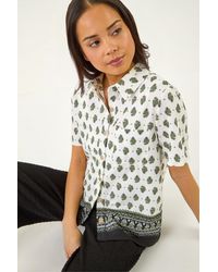 Roman - Petite Border Print Button Blouse - Lyst