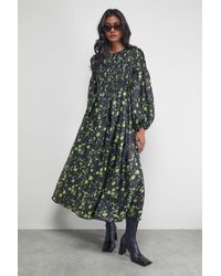 Warehouse - Petite Textured Organza Shirred Midaxi Dress - Lyst