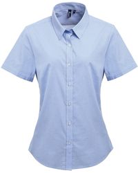 PREMIER - Ladies Microcheck Short Sleeve Cotton Shirt (Light/ - Lyst