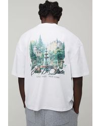BoohooMAN - Oversized Boxy Landscape Print Extended Neck T-Shirt Cotton - Lyst