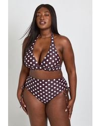 Boohoo - Plus Polka Dot Tummy Control High Waist And Plunge Bikini Top - Lyst