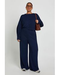 Boohoo - Plus Ribbed Button Down Cardigan And Wide Leg Trouser - Lyst