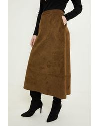 Wallis - Faux Suede Seam Detail Midi Skirt - Lyst