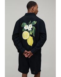 BoohooMAN - Lemon Back Print Oversized Linen Blend Shirt & Short Set - Lyst