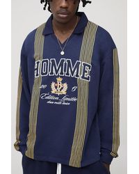 BoohooMAN - Tall Oversized Homme Applique Stripe Rugby Polo - Lyst