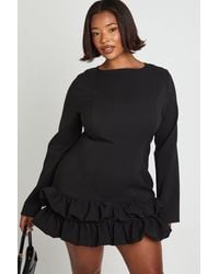 Boohoo - Plus Woven Puff Sleeve Ruffle Hem Shift Dress - Lyst