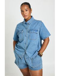 Boohoo - Plus Button Down Pocket Denim Shirt - Lyst