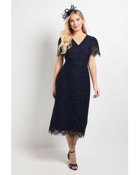 Wallis - Petite Lace Seam Detail Pencil Midi Dress - Lyst