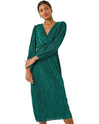Roman - Plisse Twist Front Midi Dress - Lyst
