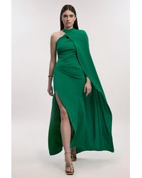 Karen Millen - Soft Tailored One Shoulder Cape Sleeve Maxi Dress - Lyst