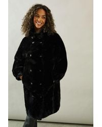 Wallis - Faux Fur Double Breasted Coat - Lyst