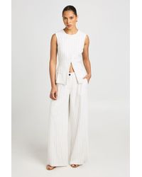 Boohoo - Stripe Linen Look Pleated Wide Leg Tailored Trousers - Lyst