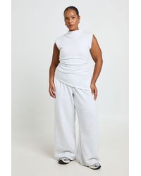 Boohoo - Plus Asym Hem Ruched Waist Top - Lyst