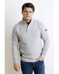 Firetrap - Cotton Rich Waffle Knit Funnel Neck Jumper With Buttons - Lyst