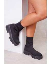 Where's That From - Chelsea Chunky Boot With Knitted Sock - Lyst