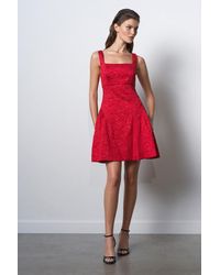 French Connection - Floral Embroidered Jacquard Sleeveless Square Neck Flared Mini Dress - Lyst
