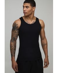 BoohooMAN - Basic Muscle Fit Ribbed Vest - Lyst