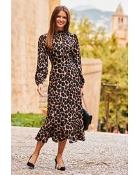 Sosandar - Animal Print Fit & Flare Midi Dress - Lyst