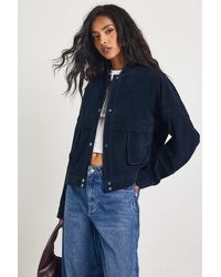Boohoo - Boxy Suede Bomber Jacket - Lyst