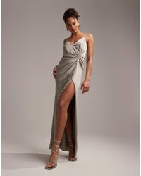 ASOS - Bridesmaid Satin Cami Maxi Dress With Drape Detail - Lyst