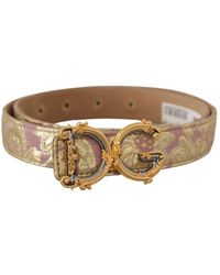 Dolce & Gabbana - Rose Pink Jacquard Dg Logo Gold Metal Buckle Belt Leather - Lyst