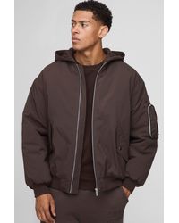 BoohooMAN - Oversized Fit Pu Applique Nylon Hooded Bomber Jacket - Lyst