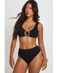 Boohoo - Textured Trim Scoop Neck Bikini Top & High Waist Bottoms - Lyst