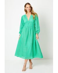 Oasis - Broderie Tie Side Puff Sleeve Midi Dress - Lyst