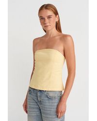 Dilvin - Strapless Getailleerde Peplum Blouse - Lyst
