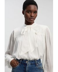 Karen Millen - Viscose Georgette Printed Pussybow Woven Blouse - Lyst