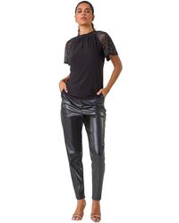 Roman - Sparkle Mesh Sleeve Jersey Top - Lyst