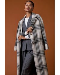Roman - Check Print Longline Coat - Lyst