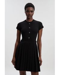 Karen Millen - Viscose Blend Tab Detail Pleated Knit Mini Dress - Lyst