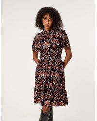 Blue Vanilla - Frill Neck Shirred Waist Mini Dress - Lyst