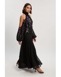 Karen Millen - Cold Shoulder 3D Floral Applique Woven Maxi Dress - Lyst