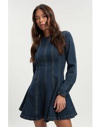 Boohoo - Long Sleeve Seam Detail Denim Dress - Lyst