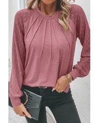 Azura Exchange - Roze Contrast Kant Raglan Mouw Plicaat Ronde Hals Top - Lyst