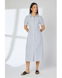 PRINCIPLES - Stripe Dart Detail Seersucker Shirt Dress Cotton - Lyst