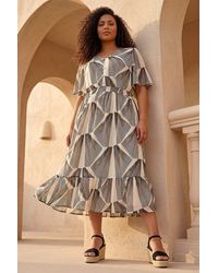 Roman - Curve Abstract Button Detail Midi Dress - Lyst