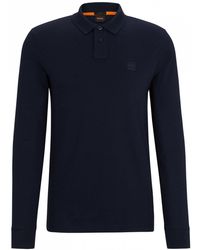 BOSS - Passerby Long Sleeve Stretch-Cotton Polo Shirt With Logo Patch Nos - Lyst