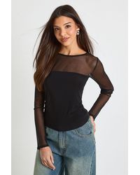 Boohoo - Mesh Panel Front Long Sleeve Top - Lyst
