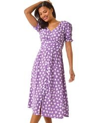 Roman - Heart Print Ruched Midi Dress - Lyst