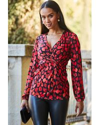 Sosandar - Fleck Print Wrap Front Blouson Sleeve Top - Lyst