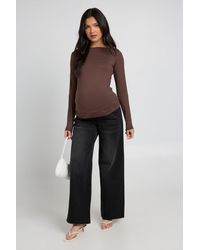 Boohoo - Maternity Second Skin Long Sleeve Slash Neck Top - Lyst