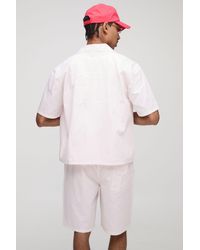 BoohooMAN - Oversized Boxy Stripe Tennis Club Print Revere Shirt And Short Set - Lyst
