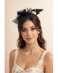 SVNX - Rosette Faux Pearl & Polka Veil Feather Fascinator - Lyst