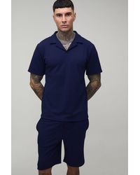 BoohooMAN - Tall Short Sleeve Jersey Herringbone Regular Polo Shirt & Set - Lyst