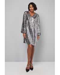 Wallis - Mixed Sequin V Neck Shift Dress - Lyst